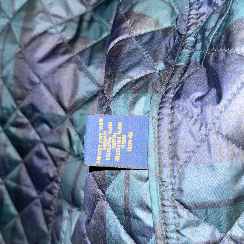 Polo Ralph Lauren Quilted Plaid Coat with Leather Trim Size L - Picture 9 of 14